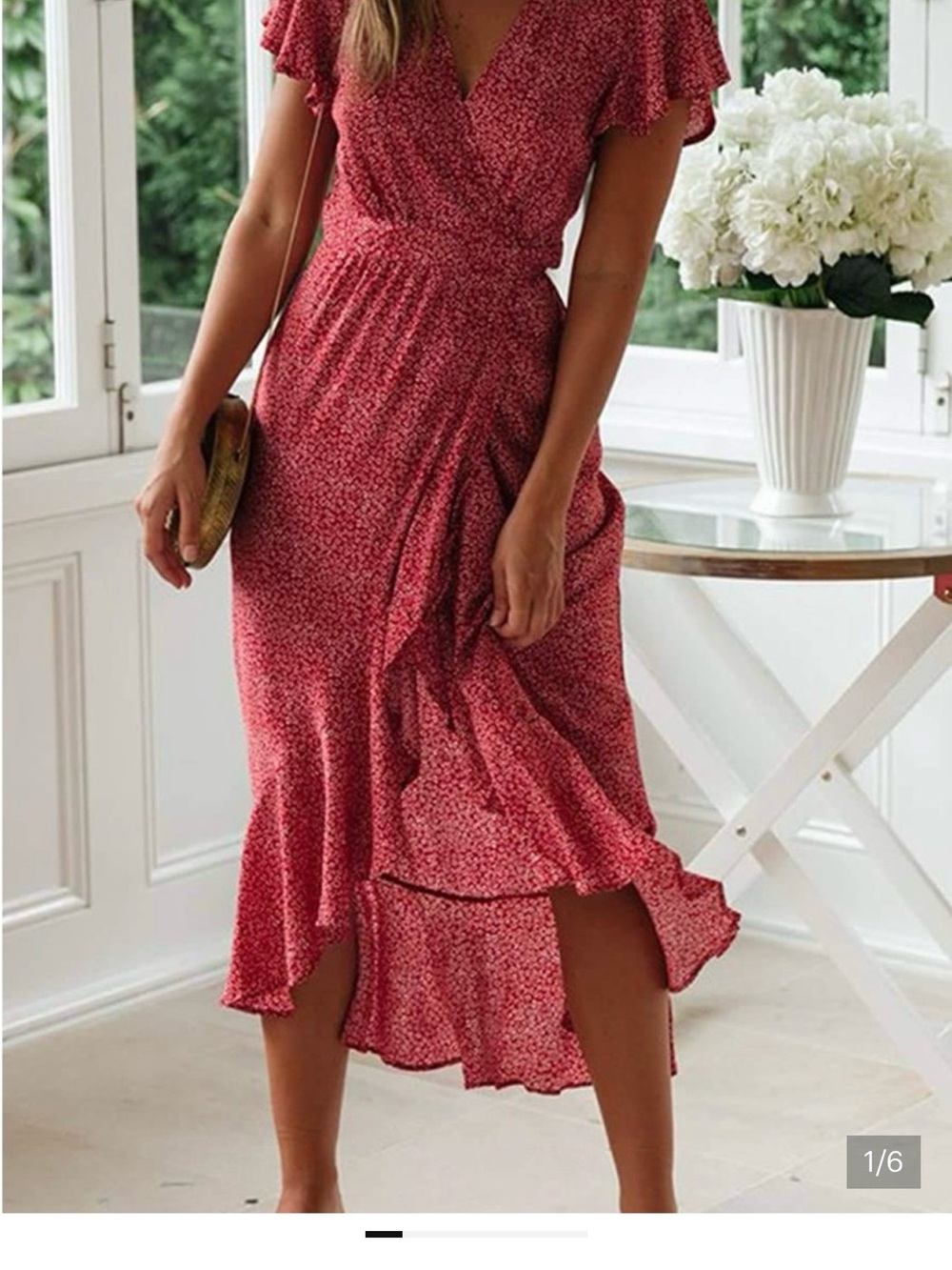 Women’s Zesica Red Floral High-Low Wrap Dress